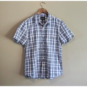 Lucky Brand Size Small Blue Plaid Shirt Short Sleeve Mens Lightweight Cotton